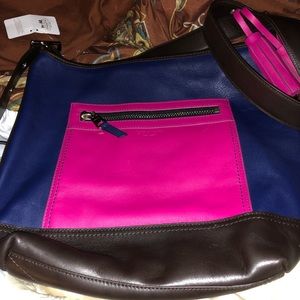 Coach 19995 colorblock legacy handbag navy/fuchsia